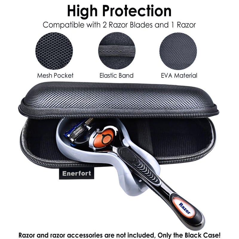 Enerfort Hard EVA Razor Travel Case Compatible with Gillette Men's Razor - Mesh Pocket for 2 Razor Blades + Lightweight Carrying Handle + Durable Zipper (Only Case) (Black) - Image 4